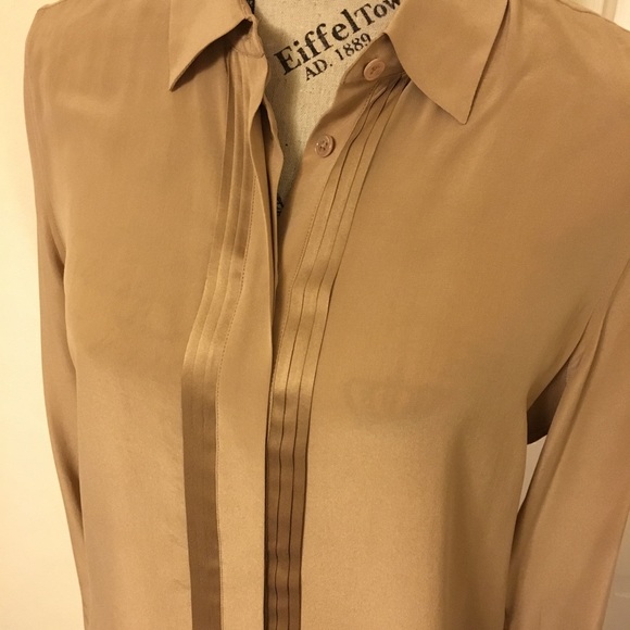 Equipment Silk Tuxedo Blouse Medium Brown Tan Shirt - Picture 3 of 8